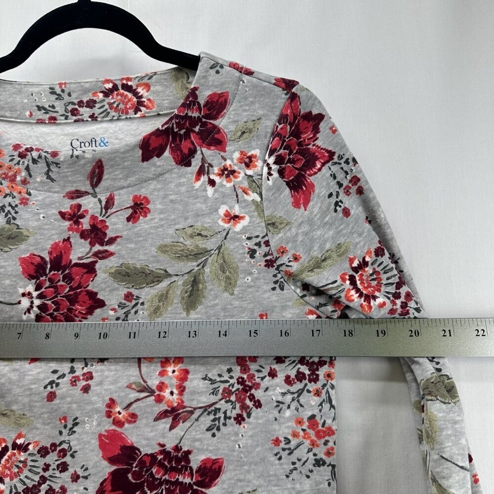 Croft & Barrow Super Soft Shirt Womens PXS Long Sleeve Pullover Floral Gray Red - Picture 7 of 10